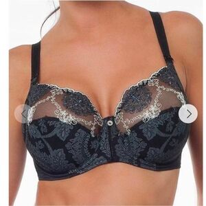 Empreinte Lilly Bra Size 32F Black Lace White Details Underwire Full Cup